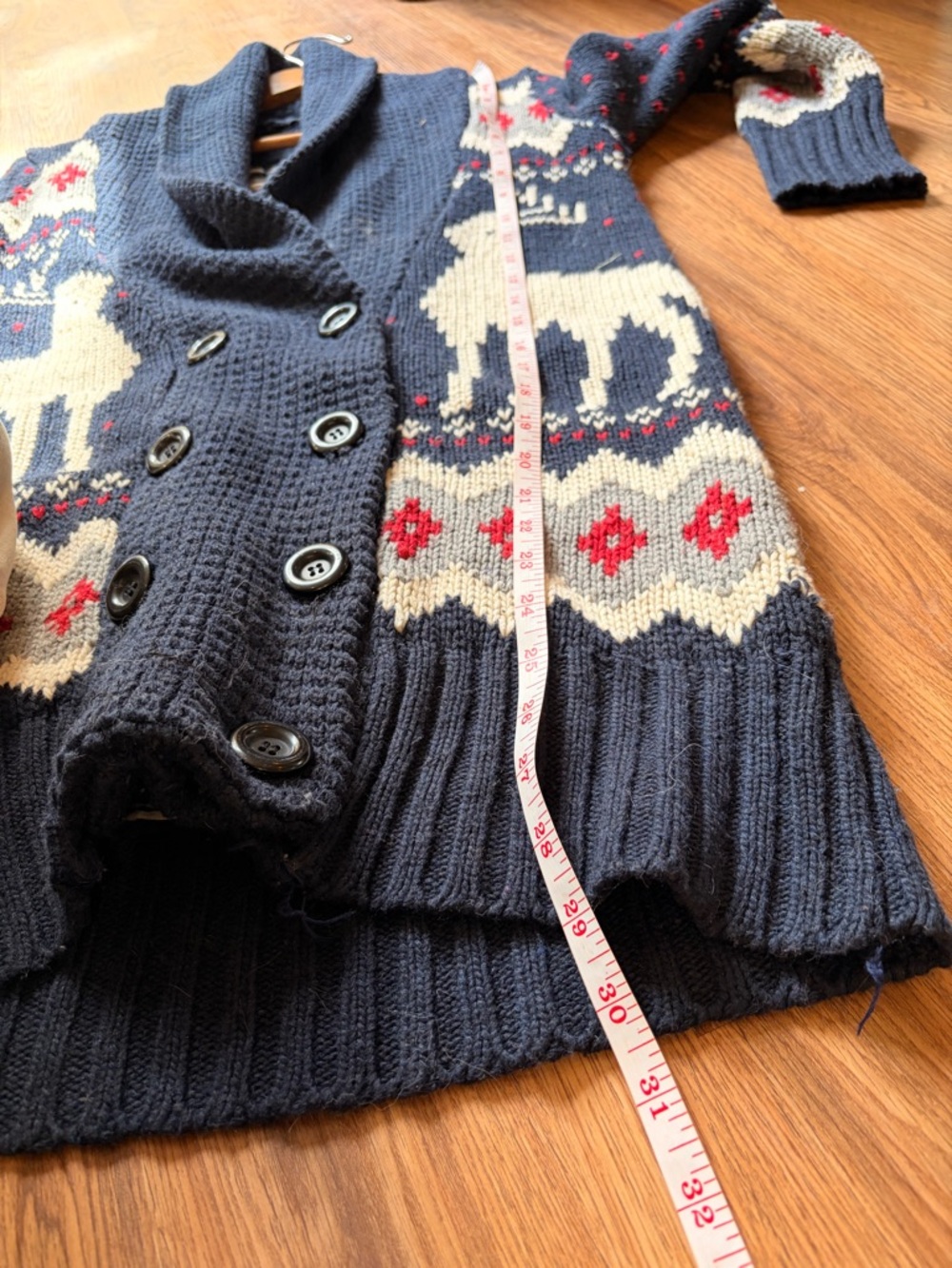 Knit Christmas Cardigan Navy Collar Cardigan with Cream Reindeer - Picture 5 of 6